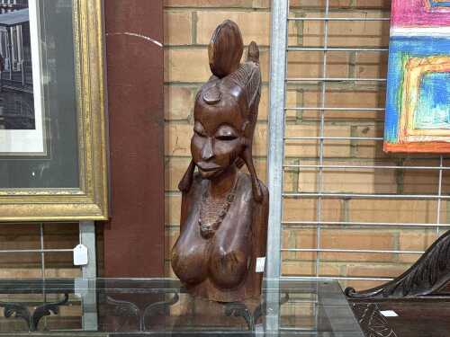 Hand-carved timber bust of an African woman