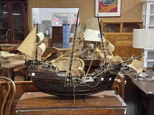Three-masted Barque timber boat model