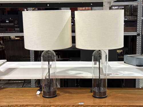 Pair of Mayfield glass lamps with fabric shade