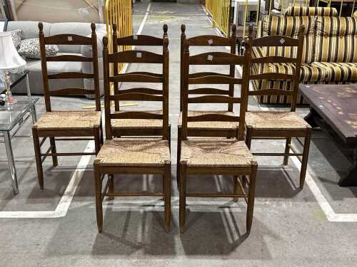 Set of six French Provincial-style timber ladderback dining chairs