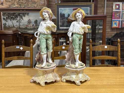 Pair of Capodimonte porcelain figures of a boy harvesting wheat