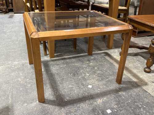 Retro glass-inset side table, teak finish