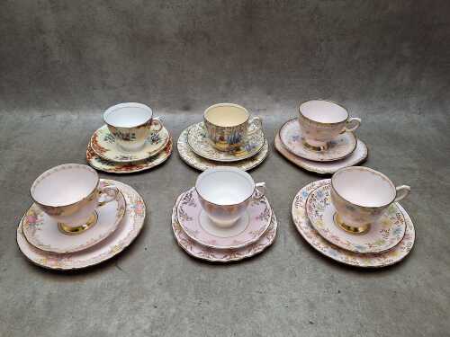 Six English porcelain trios, including Tuscan,