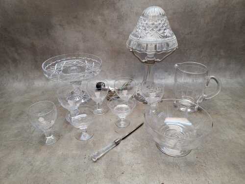 Assorted crystal including pressed crystal table lamp