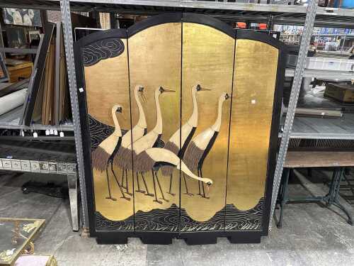 Vintage Chinese Coromandel folding four-panel screen