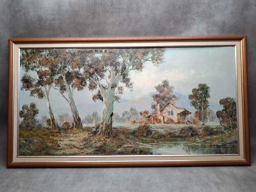 Artist unknown, Australian bush scene. Mid-century oil painting on board