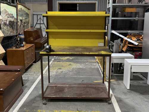 Industrial steel workbench with vice