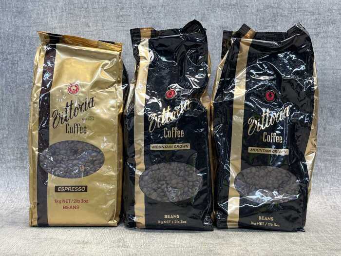 Three packs of Vittoria coffee beans