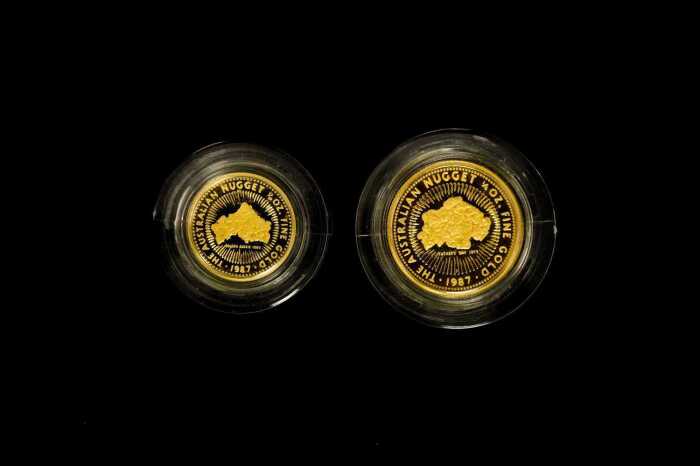 The Australian Nugget 1987 two 0.999 gold coin proof set totalling $40 and 0.35 ounce