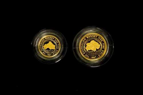 The Australian Nugget 1987 two 0.999 gold coin proof set totalling $40 and 0.35 ounce