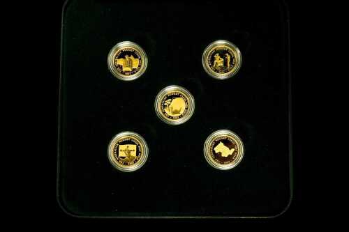 The Australian Nugget 0.999 Gold Coin Series 2001-2005 five 1/25oz coin set totalling $20 and 1/5oz