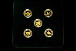 The Australian Nugget 0.999 Gold Coin Series 2001-2005 five 1/25oz coin set totalling $20 and 1/5oz