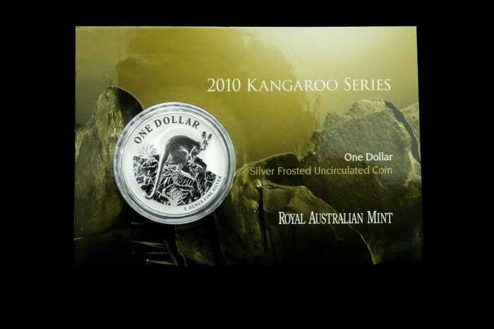 Kangaroo Series 2010 $1 silver frosted uncirculated coin, 1oz