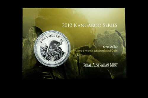 Kangaroo Series 2010 $1 silver frosted uncirculated coin, 1oz