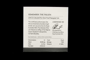 Remember The Fallen 2016 $5 coloured fine silver proof triangular coin, 22.23g - 5