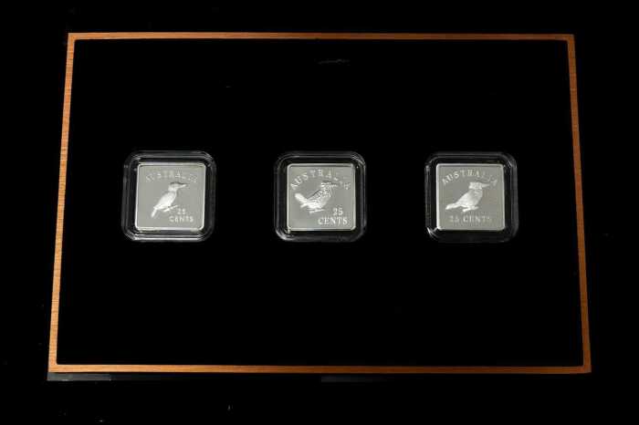 1919-1921 Kookaburra Patterns 2019 25c fine silver poof three-coin set, totalling 3/4oz