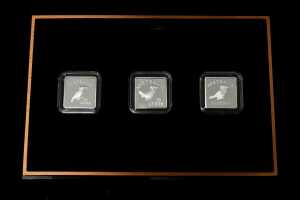 1919-1921 Kookaburra Patterns 2019 25c fine silver poof three-coin set, totalling 3/4oz