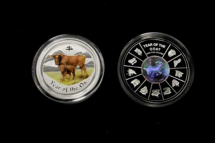 Two Lunar New Year 999 silver coins totalling 35.55g