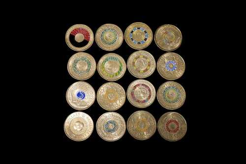 Group of Australian coloured $2 coins.