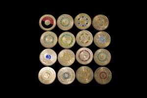 Group of Australian coloured $2 coins.