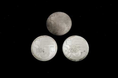 3 x Dutch 50 Gulden silver coins