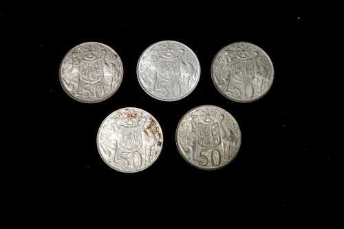 5 x 1966 Australian round 50 cent coins