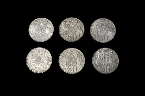 6 x 1966 Australian round 50 cent coins