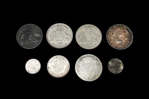 Group of Australian pre decimal silver coins.