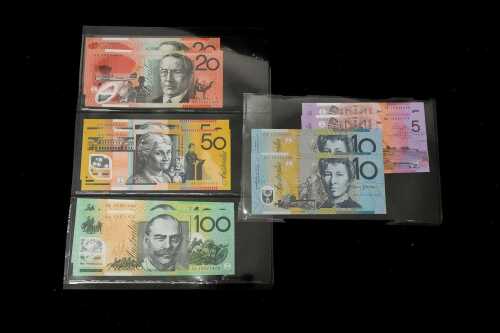 A set of 2013 Australian polymer banknotes, first and last prefix