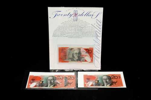 Five early Australian $20 polymer notes
