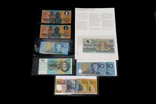 Seven early Australian $10 bank notes