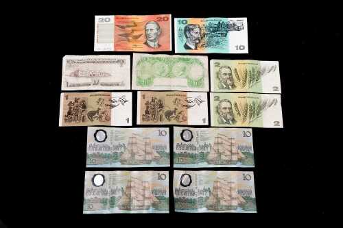 Group of Australian decimal and pre decimal bank notes