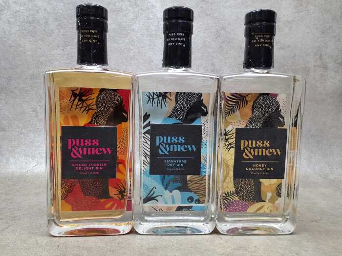Puss & Mew gin, three bottles