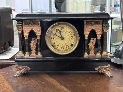 Antique Sessions black lacquer mantel clock