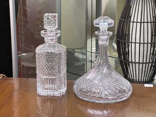 Two cut crystal decanters