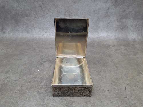 Vintage Hobbema 'The Water Mill' metal cigarette box with floral lid design