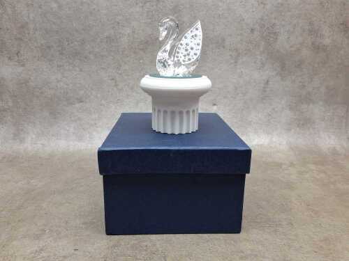 Swarovski Crystal swan with white pedestal figure