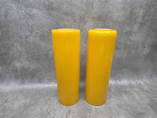 Two mid-century yellow glass cylindrical pendant light shades