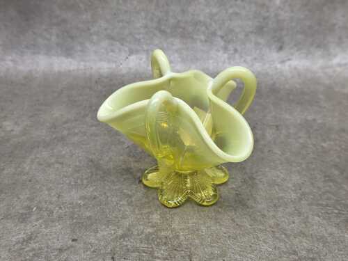 Davidson tri-handled, tri-lobed uranium glass vase