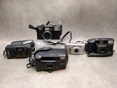 Five point & shoot 35mm film cameras including Ricoh