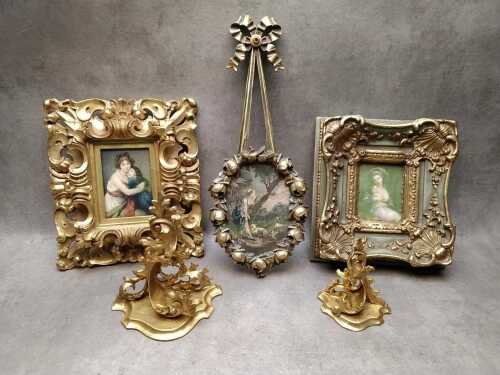 Baroque gilded wall decorations including frames and sconces