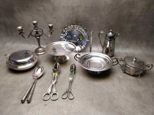 Assorted silver plate including tableware
