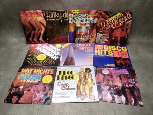 Ten disco vinyl records
