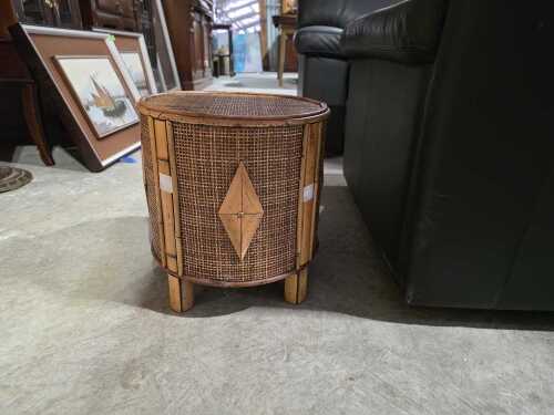 Cylindrical rattan and bamboo side table