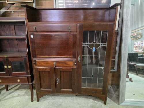 Edwardian side-by-side bureau bookcase with leadlight door, c1910
