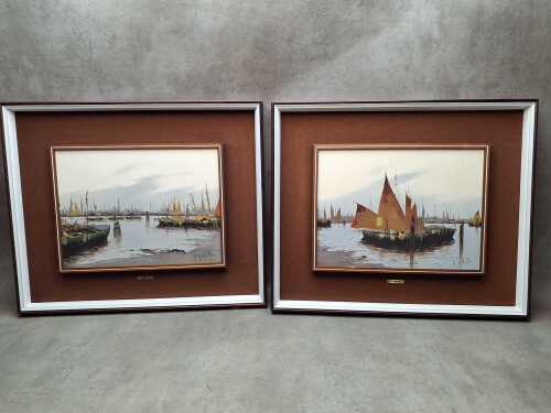 F. Schiller (b. Verona, 1933-), Italian fishing boats (2). Two mid-century oil paintings on canvas