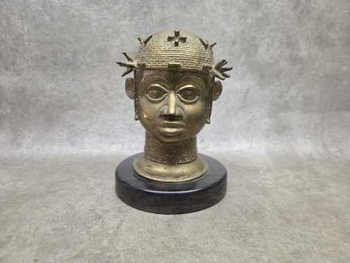 West African benin brass bust on timber base