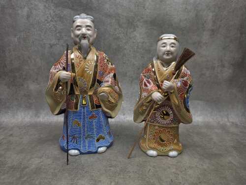Pair of Japanese Kutani hand-painted porcelain figures