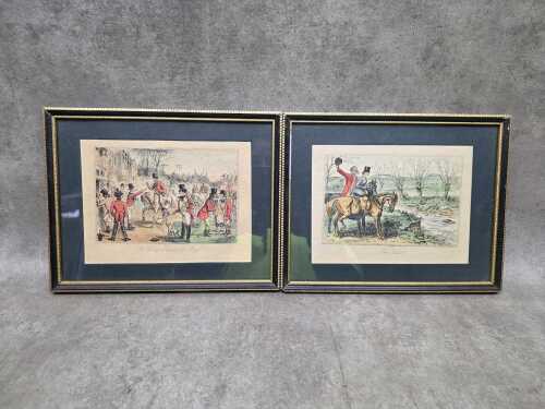 After John Leech, Mr Sponge Arrives at Sir 'Arry's and The View (2). Two antique framed prints on paper