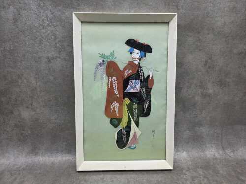 Vintage Japanese decorative artwok featuring woman with kimono